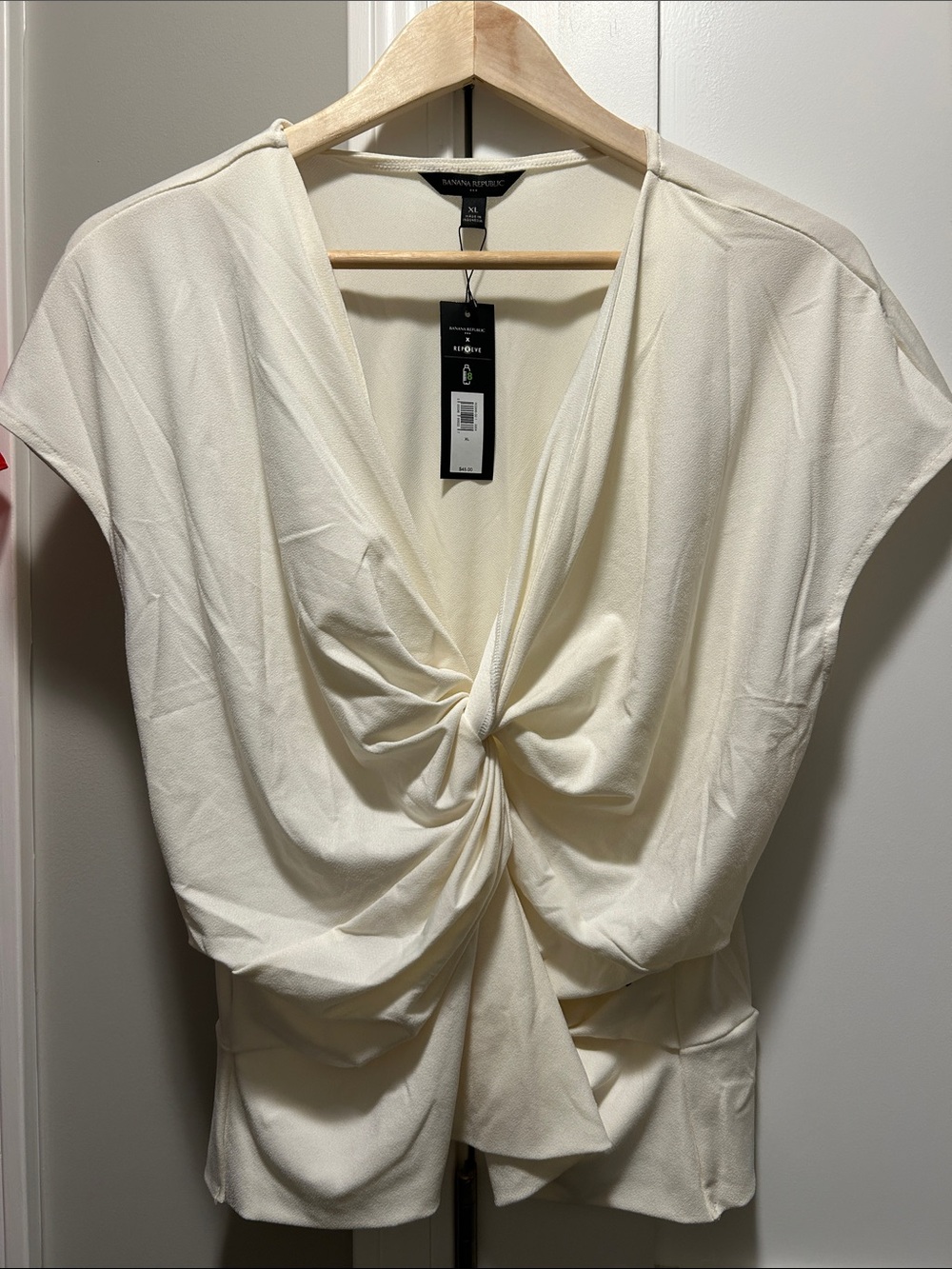 Banana Republic Cream Twist-Knot V-Neck Blouse